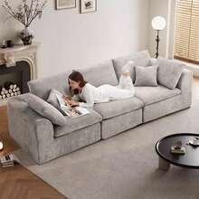 Sofás seccionales de 3 plazas para sala de estar, sofás modulares con asientos profundos, sofá seccional tipo nube, fundas de sofá lavables, sofá moderno minimalista para sala de estar o apartamento, color gris claro. - Gris Claro - Ver 4