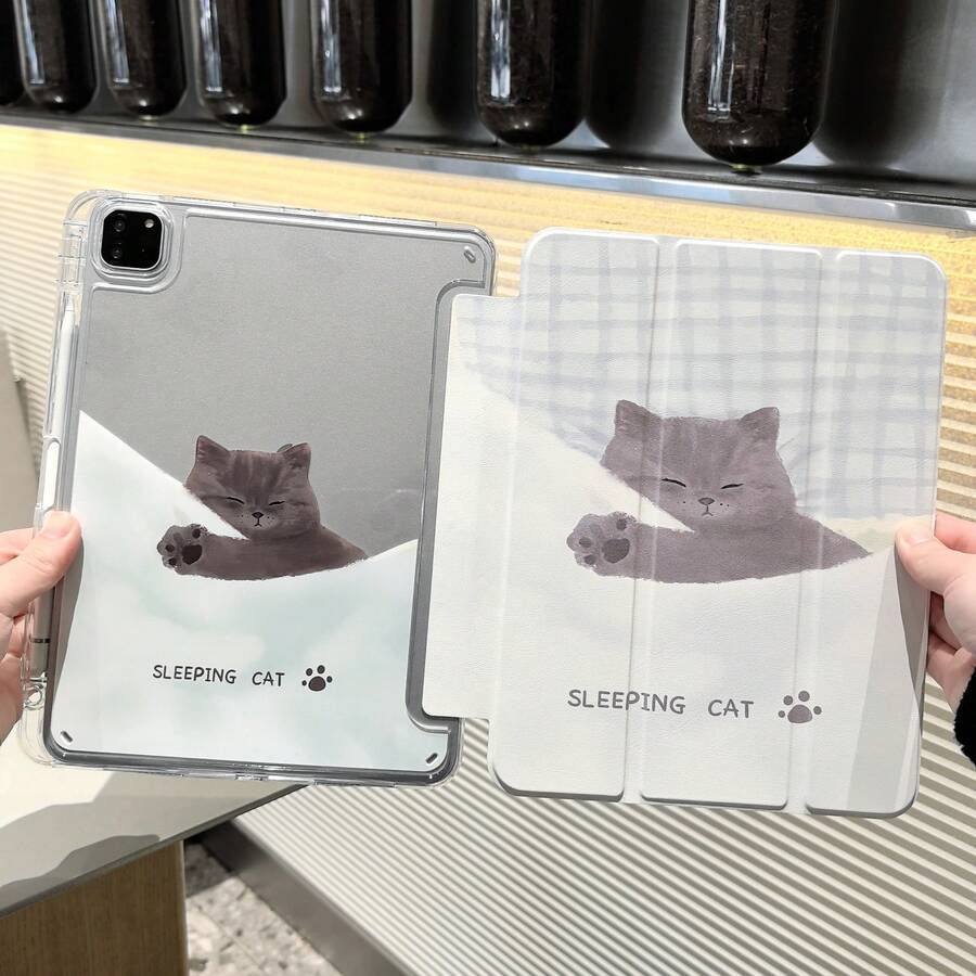 睡猫平板电脑保护套，兼容 Redmi Pad 2 11 英寸平板电脑，智能休眠唤醒功能，高透明亚克力背板带笔槽，三折支架，兼容华为 MatePad 11.5 S 平板电脑，MatePad 保护套，兼容华为 MatePad SE 11 英寸平板电脑，Redmi Pad SE 11 英寸平板电脑保护套 - 無色 - 查看 1