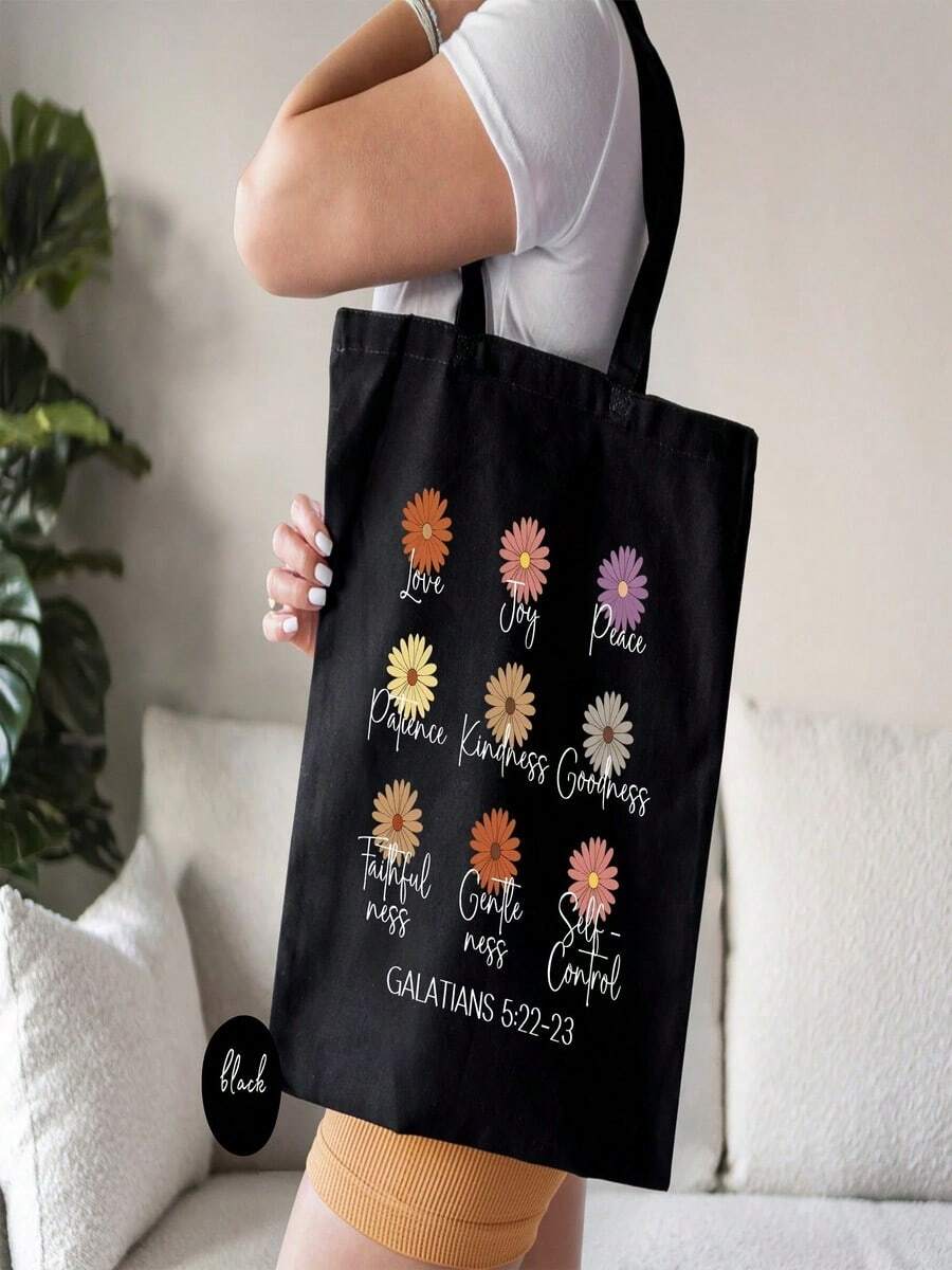 Holy Spirit Fruit Tote Bag, Daisy Tote Bag, Cute Christian Tote Bag, Galatians 5:22, Christian Women's Gift, Christian Mother's Tote Bag, Flower Tote Bag - White - View 1