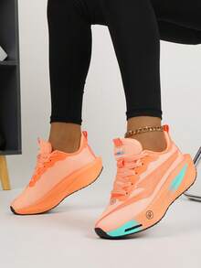 Jifffly 大码轻便透气网面缓震休闲运动鞋，男女款碳板跑步鞋 - 橘色 - 查看 6