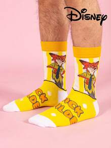 Disney 2双装迪士尼疯狂动物城图案男士船袜，可爱卡通独特迪士尼男士袜子，尼克·王尔德设计，防臭透气休闲百搭运动船袜，卡通图案适合学生/成人作为礼物和日常穿着，情侣款。