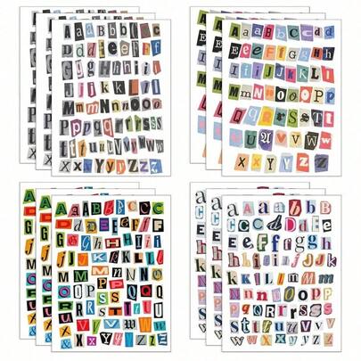 852pcs/12sheets Vintage Magazine Letter Stickers, Small Ransom Letter Stickers, Suitable For Scrapbooking, Diary, Notebook, Laptop, Water Bottle, DIY Crafts, Gifts, Miscellaneous Journal CDC4