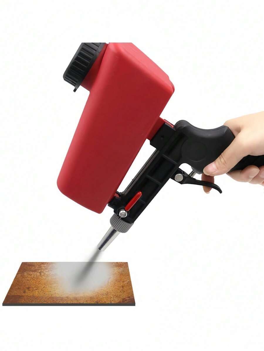 Portable Sandblasting Gun, Ergonomic Adjustable Pneumatic Sandblaster For Removing Rust And Paint From Aluminum, Also Suitable For Wood, Metal, Automotive And DIY Sandblasting. Compatible With Air Compressor, Can Use Baking Soda, Sand And Aluminum Oxide As Abrasives. - Red - View 1
