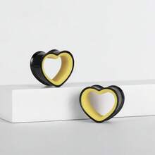 2pcs Stainless Steel Dual-Tone Heart Shaped Ear Gauges, Suitable For Various Ear Types, Ear Piercing Jewelry, Earrings, New Low Allergy Accessories, Gift For Women - Heart - View 73