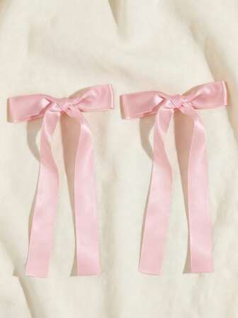 2pcs/Set Women's Solid Satin Hair Bows Minimalist Bow Hair Clips, Suitable For Daily Wear, Claw Clips, Hair Slide, Hair Barrettes, Hair Accessories