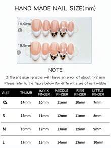 10片纯手工制作的可佩戴人造指甲片，短款杏仁形，按压式设计，时尚简约。指甲片上饰有纯手工绘制的白色和豹纹法式美甲图案，并点缀着精美的手绘白色雪花图案。这是一款高端美甲贴片，适合女性和女孩日常佩戴，套装包含10片指甲片。美甲用品 手工按压式指甲片 - 彩色 - 查看 6