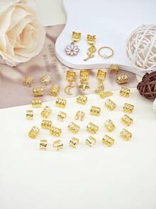 36pcs Moon, Star, Butterfly, Flower Y2K Scrunchies & Hair Clips Set, Suitable For Braiding, Great Gift For Girls & Women, Perfect For Balls, Parties, Music Festivals, Claw Clips, Hair Slide, Hair Barrettes - Gold - View 4