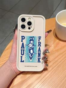 Funda de teléfono de bambú beige con licencia oficial de Paul Frank, funda protectora de Body completo con protección de cámara, diseño con mono, conejo, bote de remo y patrón de letras, nuevo diseño compatible con iPhone 13/14/15/16 Pro Max - Multicolor - Ver 1