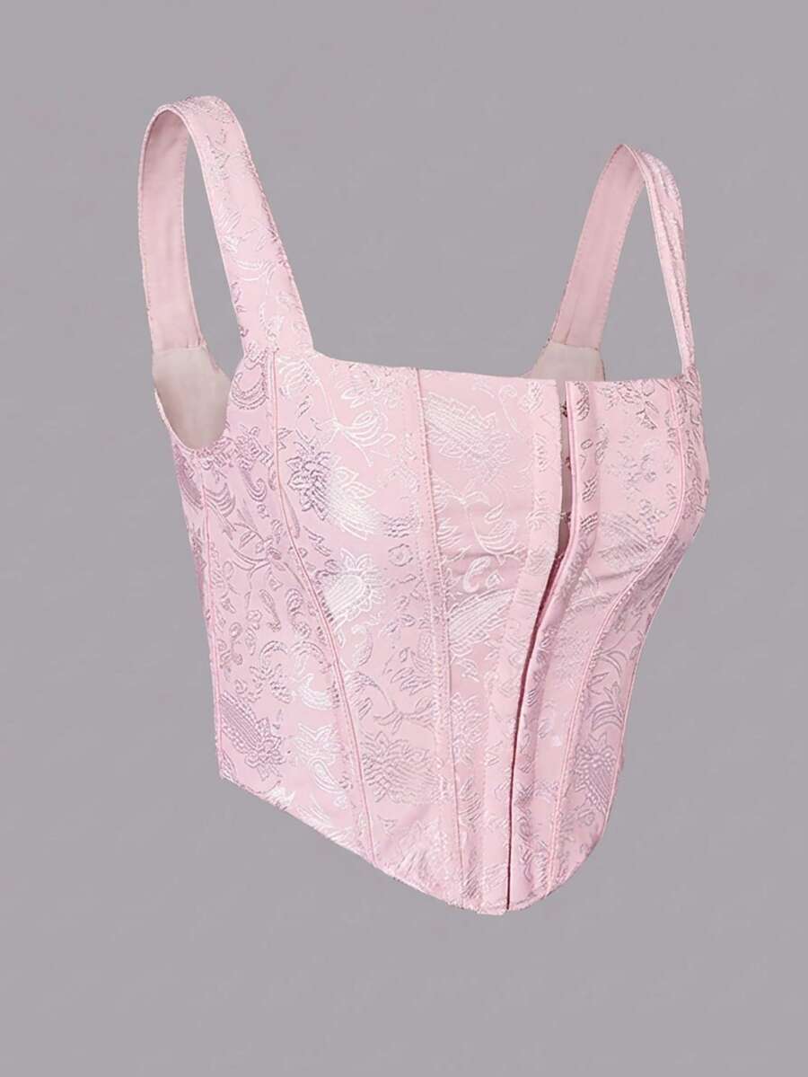 Apperloth A Elegante top a fascia con schiena scoperta e laccio, chiusura anteriore in jacquard stampato, canotta corta adatta per festival musicali - Rosa - Visualizzare 1