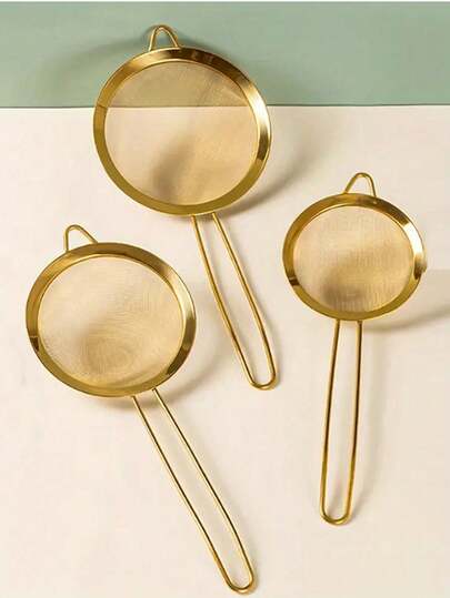 Stainless Steel Gold-Plated Slotted Spoon With Handle, Suitable For Home Use, Can Be Used For Hot Pot, Noodles, Fried Dishes, Spicy Hot Pot, Dumplings, Etc., Mesh Strainer