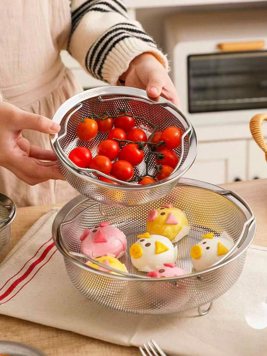 1pc Thick 304 Stainless Steel Steamer Rack, Even Heat Distribution With Holes, For Steaming Buns, Dumplings