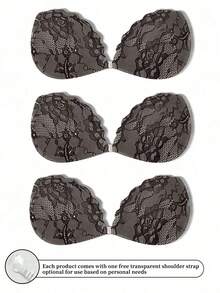 1pc/2pcs/3pcs Lace Invisible Bra Lift Adhesive Silicone Nipple Cover, Front Closure Back Strap Design, Reusable, Suitable For Bikini And Strapless Evening Dress - Black - View 16
