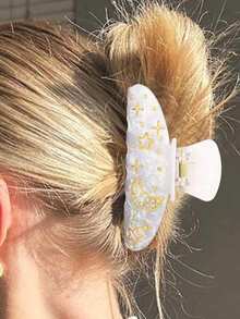 1pc Crescent Moon & Star Rhinestone Claw Clip, Acetate Solid Color Oval Shaped Hair Claw, Minimalist Design Hair Clip For Bun, Ponytail, Shoulder-Length Hair, Elegant & Casual, Suitable For Festivals And Daily Wear Women Hair Accessories - Multicolor - View 3