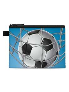Football & Dinosaur Print Polyester Coin Purse, Casual Style With Washable Zipper Pouch, Birthday Gift