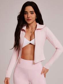 VUTRU Slim Fit High Collar Zip-Up Sports Jacket, Fitness, Running, Yoga