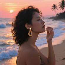 Raffia Hoop Earrings For Women Fun Boho Summer Beach Earrings Lightweight Handmade Straw Wicker Rattan Dangle Earrings Statement Geometric Round Drop Earrings - 淚滴形 - 查看 6