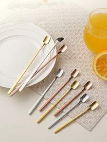 5/1件不锈钢咖啡搅拌勺、盛菜勺、方头勺、长柄精致小汤勺、蜂蜜勺、甜点勺，轻松处理果汁和饮料。 - 彩色 - 查看 9