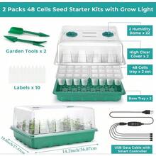 2个带灯育苗盘，带湿度通风罩和高盖的育苗套装，可调节亮度室内温室育苗发芽套装