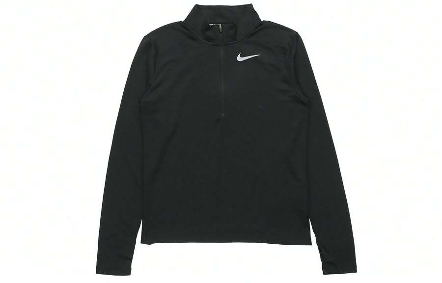 Nike Dri-Fit Pacer Solid Color Print Half-Pack Fit Stand Collar Long Sleeve Raglan Sleeve American Retro T-Shirt For Men