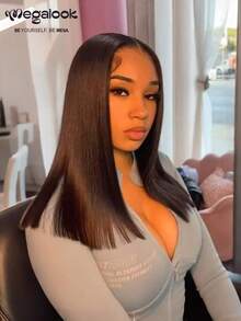 MEGALOOK 6x5蕾丝无胶假发，100%真人发，180%密度，预拔毛预剪发片，直发假发，轻盈发网，12A沙龙级漂白，细小发结 - SNatural - 查看 1