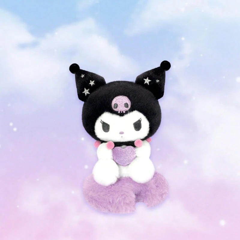 Móc khóa hình mũ nhọn và trái tim của Sanrio Kuromi, chất liệu vải nhung mềm mại, nhỏ gọn và dễ mang theo, thích hợp để trang trí ba lô/phụ kiện chìa khóa/món đồ dễ thương mang theo hàng ngày (1 chiếc) - Màu tím hoa cà - Xem 1