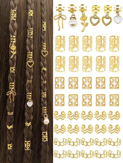 46pcs Heart-Shaped Rose Pearl Hair Braiding Clips, Hair Braid Decorations, Hair Jewelry Accessories, Hair Combs, Hair Ties, Hair Accessories, Hair Braiding Decorations