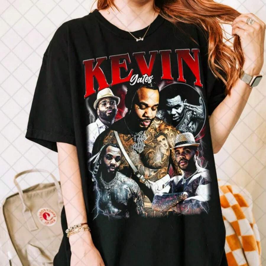 Retro 90's Colors Kevin Gates T-Shirt, Kevin Gates The Amilio Rap Tour, Kevin Gates Castro Bootleg T-Shirt, Gift For Women And Man - 黑色 - 查看 1
