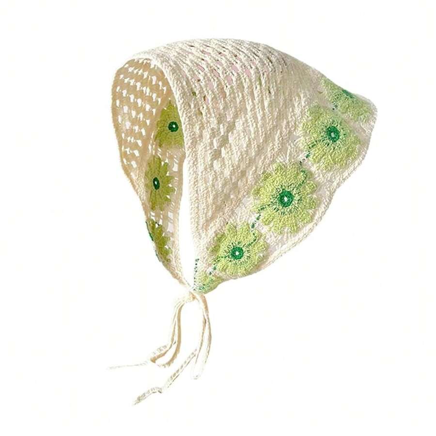 Crochet Bandana Head Kerchief Knitted Hair Scarf Boho Vintage Headbands Triangle Hair Tie Handmade Floral Hair Headwrap-2518 - Style28 - 查看 1