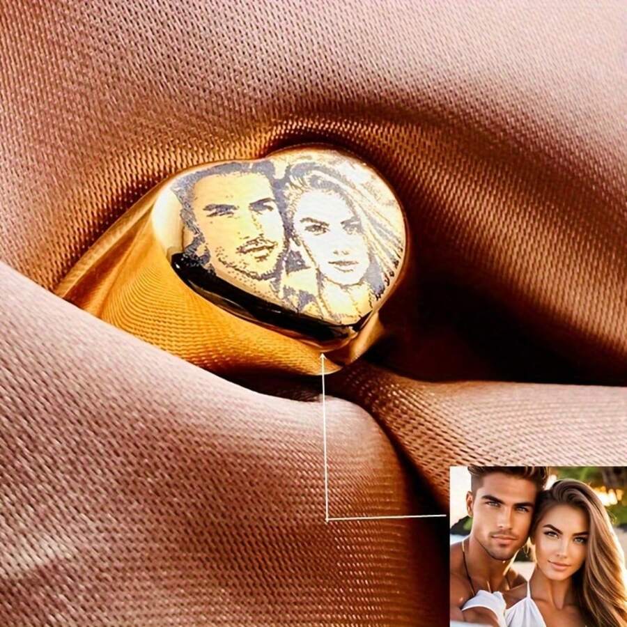 Custom Engraving Image Rings, Personalized Photo Unique Engravings Ring, Perfect Gifts For Couples, Family, And Friends For Birthdays, Graduations, Halloween, And Christmas - 金色 - 查看 1