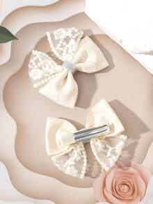 2pcs/Set Delicate Lace Contrast Color Bow Hair Clips For Teen - Multicolor - View 4