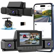 4-Channel 360° Dash Cam Front And Rear FHD 1080P 180° Rotating Side-View Camera APP Control Reversing Display Collision Detection Parking Monitoring Loop Recording | Suitable For Sedans And SUVs - Kèm thẻ nhớ 32G - Xem 1