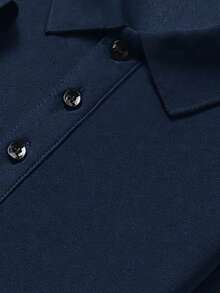 GRDR 1件男士休闲百搭纯色短袖Polo衫 - 藏蓝色 - 查看 6