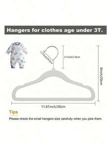 Premium 11.8-Inch Children's Hangers, Pack Of 20, Gray Baby Velvet Hangers, Non-Slip, Space-Saving Felt Hangers, Wardrobe Clothes Organizer, With 360° Swivel Hooks, Suitable For Children, Toddlers, And Teenagers - Multicolor - View 6