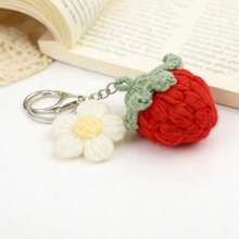 Handmade Crocheted Strawberry & Flower Keychain Set - 3pcs Cute Summer Bag Charms & Purse Accessories For Women, Unique Handcrafted Gifts For Mom, Valentine's Day Present For Her, Boho Chic Key Chains For Purse & Phone, Artisan Phone Charms & Lanyard, Thoughtful Gifts For Women & Men - A - 查看 2