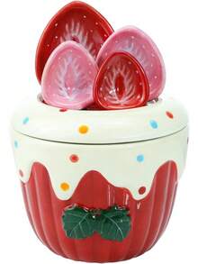 4 cucharas de porcelana con bases en forma de pastel de crema de fresa - Vaca - Ver 1