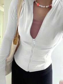 Women's Casual Zip-Up Sports Jacket, Regular Fit, Spring Women Coats - 白色 - 查看 2