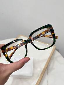 1pc Women's Casual Retro Square Leopard Print Green Fashion Flat Glasses, Suitable For Daily Wear And Street Photography - Multicolor - View 4