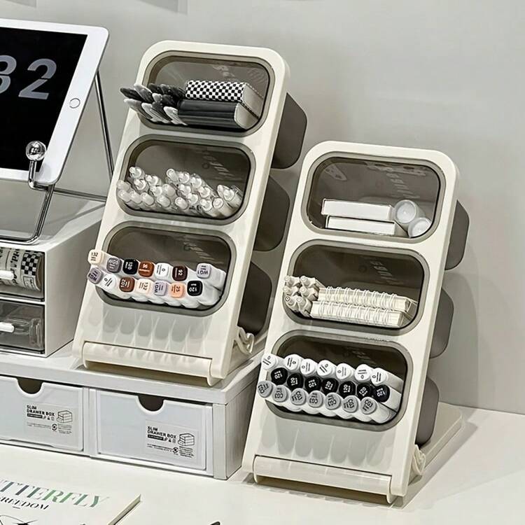 大容量桌面收纳盒，笔筒，学生/办公桌整理架，马克笔架，文具架 - 彩色 - 查看 6