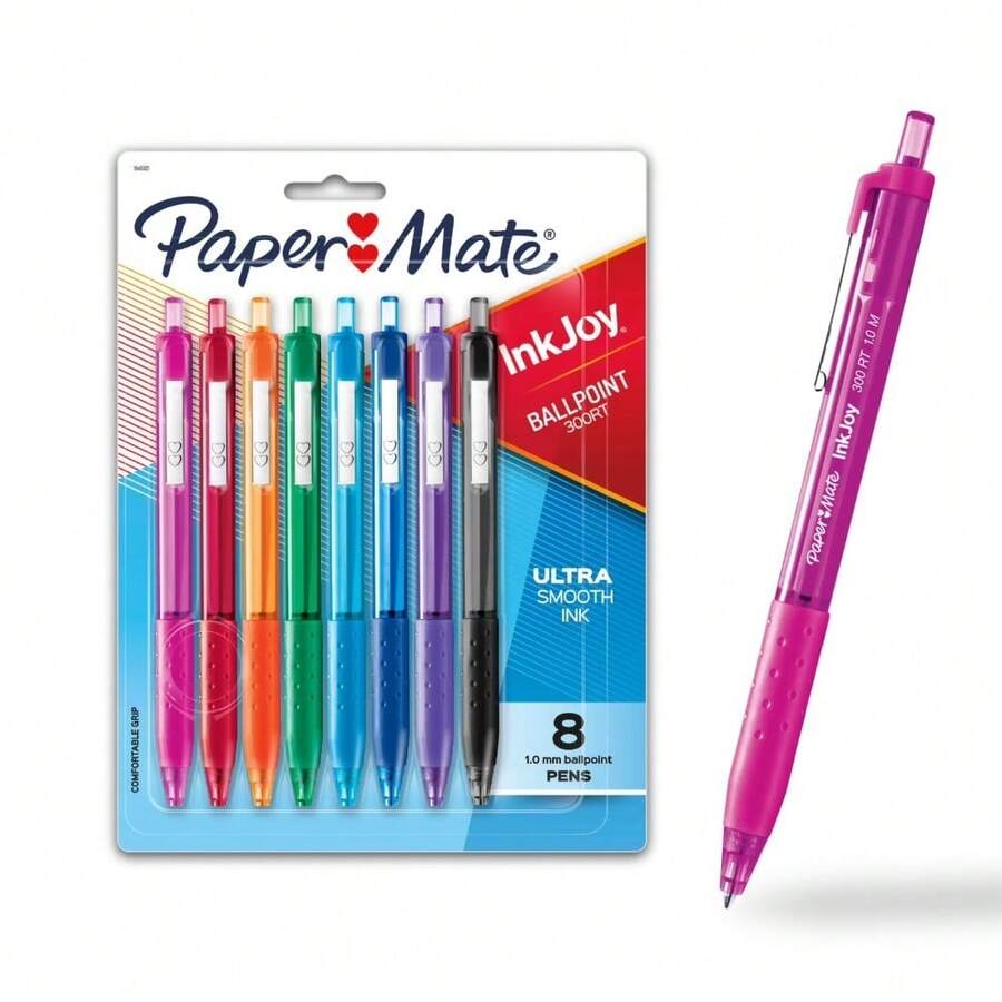 Retractable Ballpoint Pen 1.0 Mm Assorted Colors 8 Count Pack - 1 - View 1