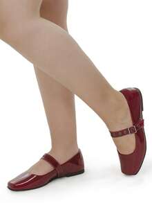 Loris Shoes Oficial Women's Mary Jane Ballerina Flats Square Toe Buckle Classic Ballet Retro 195 - 紅木色 - 查看 2