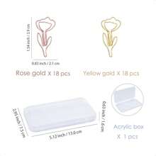36pcs Flower Shape Paper Clips With Clear Box, Rose Gold And Yellow Gold, Funny Cute Paperclips Bookmarks Planner Clips For Fun Office Supplies Schoolsss Gifts Wedding Decoration - 花朵30件 - 查看 3