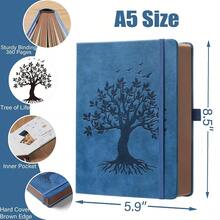 A5 360 Pages Lined Journaling Notebooks With Pen, Journals For Women Men Writing Notebook, Tree Of Life Design, Brown Edge Fine Inner Pocket - Blue - 藍色-A1A5襯裡 - 查看 4
