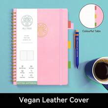 Alltree Spiral Dot Grid Notebook Journal, Dotted Paper Notebook For Work, Hardcover Spiral Notebook With Pen Loop, Pocket, Stickers, 160 Pages, Journal For Women & Men, Pink(6inchx8.5inch) - DottedDotted - View 3
