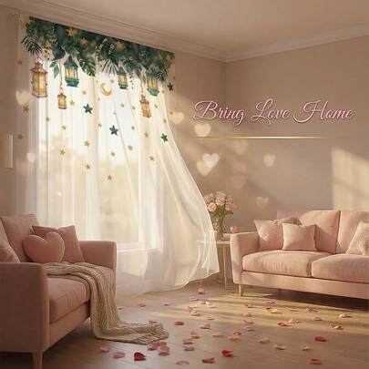 1 pieza Cortina traslúcida blanca con decoración de hojas tropicales, estrellas, lunas y corazones, de material de fibra de poliéster, adecuada para casas de alquiler, sala de estar (decoración romántica/exótica), cocina, dormitorio, cortina traslúcida para ventanas pequeñas que se puede quitar y lavar a máquina