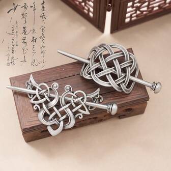 Vintage Celtic Knot Hair Clips Set, Hollow Woven Zinc Alloy Shawl Pins, Antique Gray Finish, Clothing Accessories, School Supplies