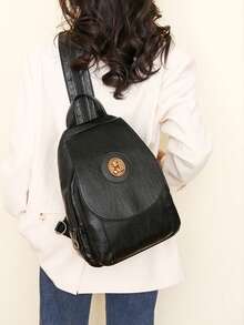 Women's Elegant Flap Shoulder Bag PU Leather Top-Handle Chic Backpack With Multi Zipper Pockets For Daily Use And Dating Events - màu đen - Xem 3