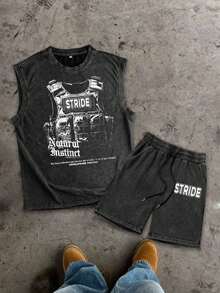 复古深色男士水洗做旧背心 - 黑色 - 查看 2