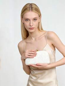 Women's Evening Clutch Bag, Hard Shell Bag, Butterfly Pattern, Lace Embroidery, White Handbag, Bridal/Bridesmaid Purse, Suitable For Wedding, Banquet, Party, Birthday, Prom, Matching With Wedding Dress, Formal Gown, Party Dress, Cheongsam, Best Gift For Women - White - View 13