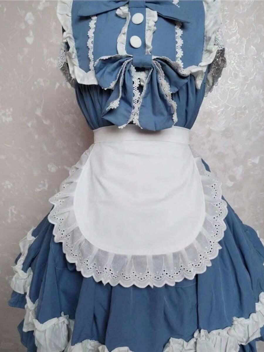 1件装时尚黑白洛丽塔风格女仆围裙 - 可爱涤纶厨房用餐围兜（女士款）[参考图片4和5] - 彩色 - 查看 1