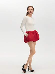 Solid Color Pleated Casual Bubble Shorts Summer - Red - View 7